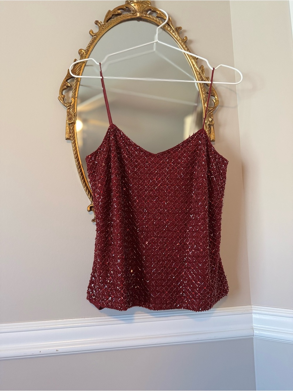 Sequin-Embellished Burgundy Cami Top
